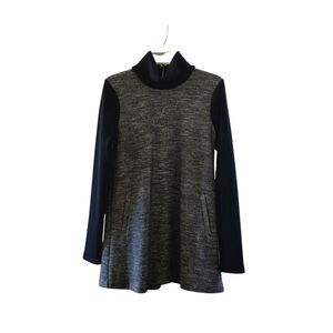 Turtleneck Long Sleeve Dress with Zip Front and Pockets Charcoal Gray